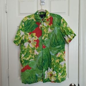 Ralph Lauren Hawaiian Purple Label Linen Button Down Collared Shirt Mens L HOLES